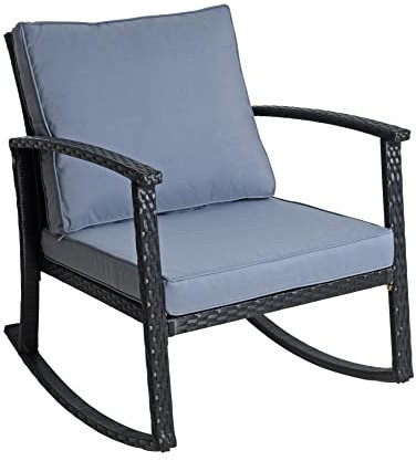 ESTEXO Polyrattan Schaukelstuhl Relaxsessel Schwingsessel Schwingstuhl mit Kissen Rattanschaukelstuhl Gartensessel Gartenstuhl Schwarz