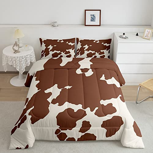 Cow Duvet Set Cowhide Bedding Set Farmhouse Decorate Duvet Insert Western Farm Animal Quilted Down Duvet for Boys Girls Children Teens Microfiber Double Size 3Pieces