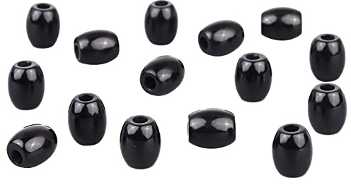 Amogeeli 15 Stück schwarze Obsidian-Stein-Perlen mit großem Loch, lose Steinperlen für die Schmuckherstellung, runde europäische große Loch-Abstandshalter für Makramee-Dread-Haar-Zöpfe