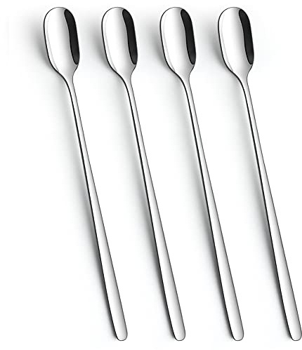 AYFDISHS Long Handle Ice Tea Spoons, 9.1-Inch Stainless Steel Stirring Spoons for Coffee, Ice Cream, Cocktail Mixing and Cold Drinks - Set of 4