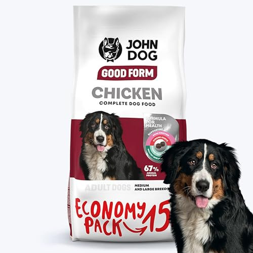 JOHN DOG Trockenfutter für Hunde Good Form Huhn - Hundefutter für Erwachsene Hunde mittlerer und großer Rassen - Hundetrockenfutter mit gesunde Zutaten - 15kg