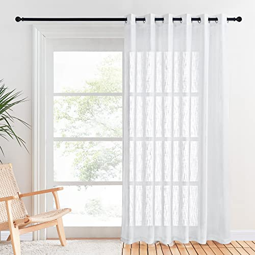 PONY DANCE White Door Net Curtain - Extra Long Linen Curtain Eyelet Top Sliding Glass Door Partition Thick Sheers Privacy Protected Sheer Panel, 1 Panel, W 80 inch x L 84 inch