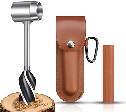Handschneckenbohrer bushcraft,manueller Überlebensbohrer mit Lederhülle,handbohrer set,Outdoor Handbohrer Schneckenbohrer,scotch eye holz handbohrer,für Bushcraft-Siedler,Camping Rucksackreisen