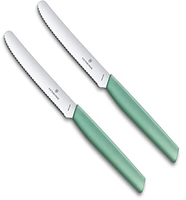 Victorinox 2 Stück Tafelmesser - Tomatenmesser Swiss Modern mit Wellenschliff rostfrei - Swiss Made - mint-green/Grün