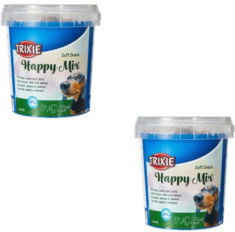 Trixie Soft Snack Happy Mix | Doppelpack | 2 x 500 g | Leckerli für Hunde | Mit Huhn, Lamm und Lachs | Ohne Zuckerzusatz | Praktisch verpackt im verschließbaren Kunststoffeimer