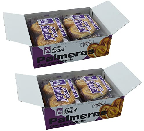 JUNCO PINDAL Palmeras de Hojaldre Tradicional, Tamaño Mediano, Envase Individual, 12 Unds (Pack 2 Cajas de 6 Unds)