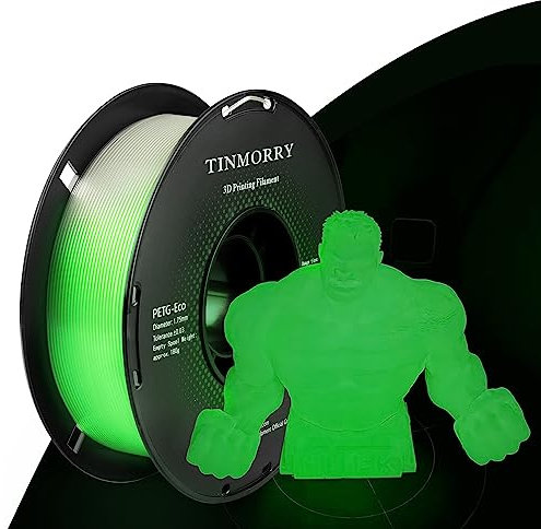 PETG Filament 1,75 mm, TINMORRY Filament PETG 3D Druckmaterialien, Kompatibel mit Bambu FDM 3D-Drucker, 1 kg 1 Spule, Glow Green