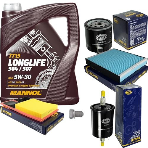 Inspektionspaket Wartungspaket Filterset mit 5 L Motoröl Longlife 5W-30, Ölfilter, Luftfilter, Kraftstofffilter, Innenraumfilter, Verschlussschraube