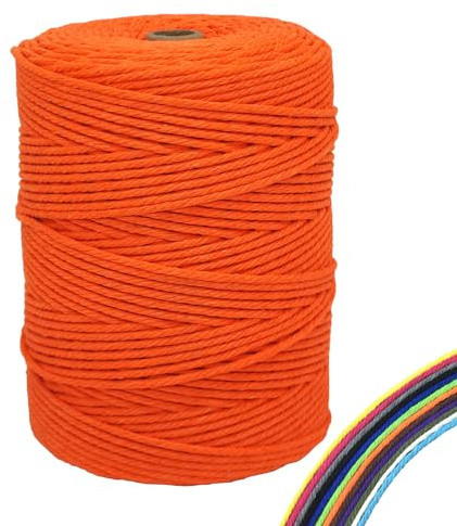FORBELL makramégarn, 3 mm x 300 m premium bomullsgarn, gör-det-själv-hantverk (orange, 3 mm x 300 m)
