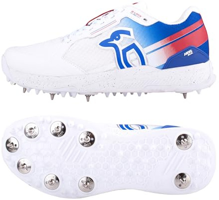 Kookaburra KC 1.0 Spike-Zapato de críquet, Cricket Unisex Adulto, Blanco Azul Rojo, 13 UK