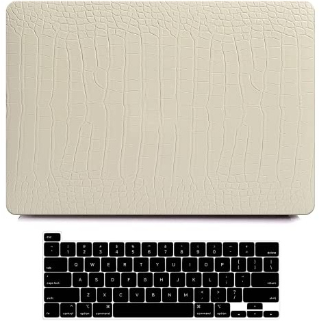 AUSMIX Hülle Kompatibel mit M4 M3 M2 MacBook Air 13.6 Zoll 2022-205 A3240 A3113 A2681 Touch ID, Krokodilleder Hart Schalenhülle & Tastaturabdeckung, Krokodil Pudding