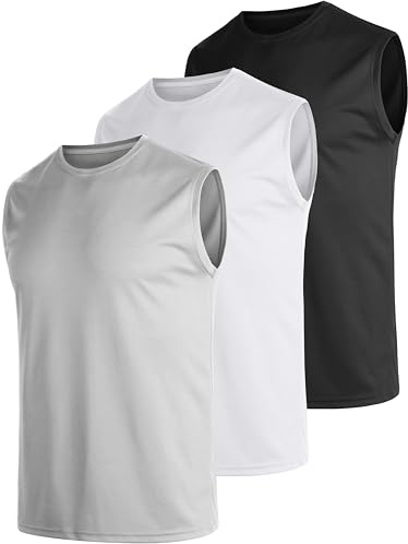UEEKO Ärmlös Linne Herr 3-Pack 5-Pack Sport Muscle Undertröja Snabbtorkande Andas Fitness Funktion Skjorta Gym Löpning, Svart/Vit/Grå, M