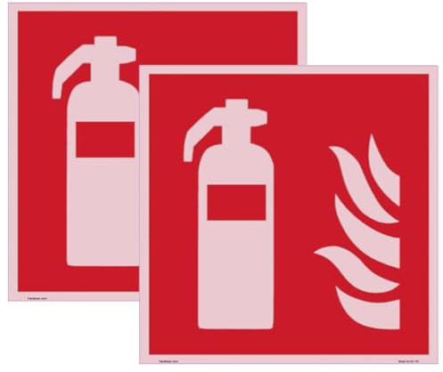 Haobase Pack of 2 Fire Extinguisher Sign Stickers - Self-Adhesive Vinyl Stickers 15 cm x 15 cm