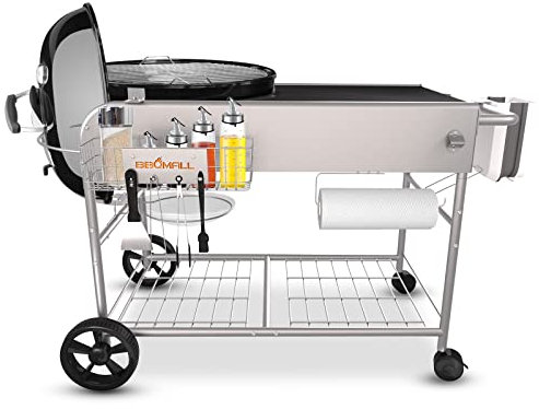 GFTIME Table de barbecue en acier inoxydable pour Weber 47 cm et 57 cm Original Kettle, Premium, Master Touch, Jumbo Joe, barbecue au charbon de bois Performer avec support de couvercle, support de