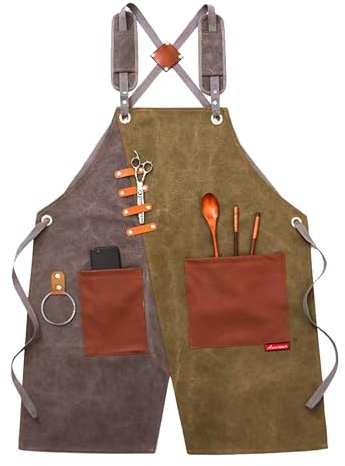 Small snail Vintage Segeltuchschürze Unisex Arbeitsschürze mit Taschen Kreuz Zurück Töpferschürze mit Geteiltem Bein für Küche Garten Friseur Handwerk