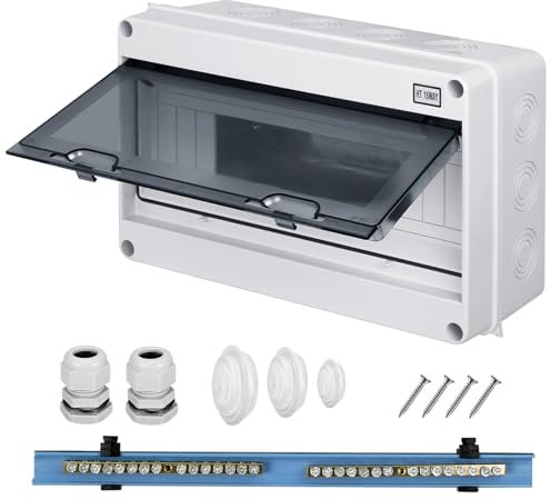 CHENGPI Consumer Unit 15 Way,Surface-Mounted Distribution Box with Copper Bars Outdoor Junction Box, IP65 Waterproof Fuse Box for Home, Office, Wet Rooms and Outdoor Areas