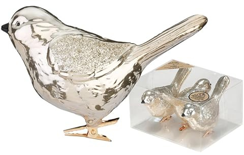 Inge-glas Christbaumschmuck Vögel auf Clip 9cm Kunststoff 3er Set - Große Christbaumkugeln für Weihnachtsbaum - Weihnachtsbaumkugeln & Weihnachtsbaumschmuck zu Weihnachten - Creamy Gold