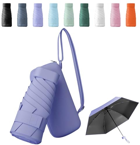 Sykerout Mini Regenschirm, Kompakt, UV-Schutz, Kartenhalter für Damen Herren (Lila)