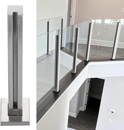 Geländerpfosten aus Glas für Flur, Balkon, Plattform, quadratisch, Glasgeländerpfosten, Farbe: Grau, 105 cm