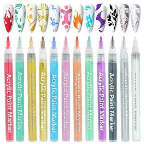 LOPHE Nagellackspenna Set, 12 färger DIY Line Nail Art Graffiti, Nagellackspenna, Snabbtorkande, Nageldesign, Graffiti Akrylfärg för Hem och Salong Nagel DIY