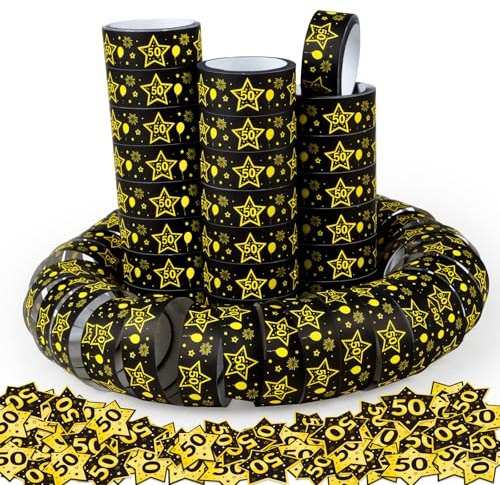 WenmthG 50. Geburtstag Deko: Schwarz-Gold Luftschlangen & Konfetti, 3 Rollen à 4m & 100 Stück Konfetti, Hochwertiges Papier, Perfekt für Geburtstagsparty-Deko