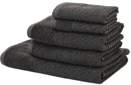 Mathome Handtuch Set 5-teilig – 100% Baumwolle – Schwarz – 1x Badetuch 70x140, 2X Gesichtshandtücher 50x70, 2X Gästehandtücher 30x50 – Weich & Saugfähig – Pflegeleicht – Made in Turkey (Anthrazit)