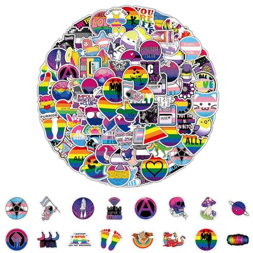 200 LGBTQ+ Pride Stickers - Rainbow Stickers for LGBTQ, Transgender, Lesbian, Bisexual, Pansexual, Non-Binary - Waterproof, UV Resistant - Great for Decoration, Accessories and Gifts