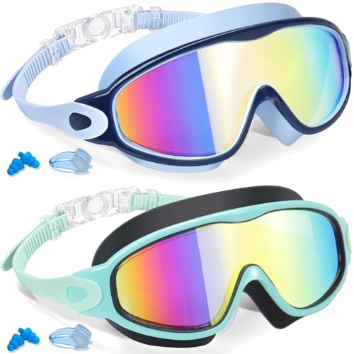 CHarmeFleur 2 Pack Occhiali da Nuoto per Bambini 3-15 Anni Protezione UV Antiappannamento Occhiali da Piscina per Ragazzi Ragazze Giovani