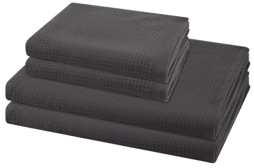 Ross - 4 teiliges Frottier-Set - Pique (2 X Handtuch 2 X Duschtuch im Set) - 520 g/m2 - Baumwolle - Pique - saugstark - weich und flauschig - Anthrazit