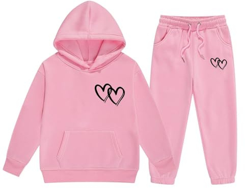 Clothing Girls Set Age 2-13 Years Fall Winter Long Sleeve Hooded Sweatshirt and Pants Outfits Girls Comfy Cute Trendy Casual School Athletic Holidays Sportswear (150)