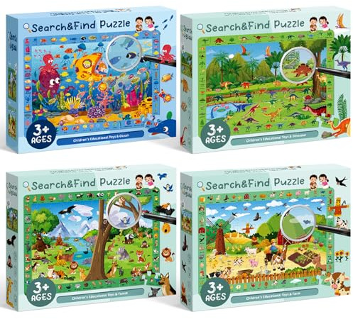Sitodier Puzzles pour enfants de 3 à 6 ans, 4 x 60 pièces Puzzles sur les thèmes de la ferme des dinosaures, des animaux de la forêt et du monde marin pour les tout-petits, jouet éducatif pour enfants