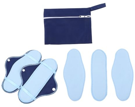 Anneome Waschbare Menstruationsbinde aus Polar Fleece mit Superabsorptiver Funktion und Geruchsneutralisation 8 Stück für Täglichen Gebrauch und Pendeln in Blau mit Reißverschlusstasche