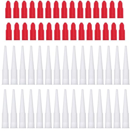 JZK 30pcs Silicone sealant nozzles with caps, sealant caulking gun replacement tips, mastic gun nozzles, cartridge tube sealer cover, silicone gun applicator