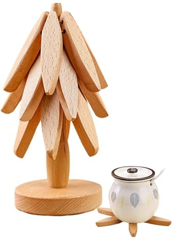 Dessous De Plat - sous-Verres en Forme d'arbre - Dessous De Plat Pliable en Bois Multifonctionnel Résistant À La Chaleur pour Théière Poêle Bol Le Diamètre Déplié Est De 20 Cm