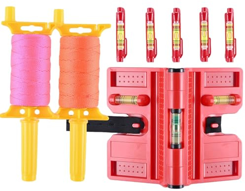 Mason Line String with Post & Pipe Level & 5 Line Levels, 2 Pack 328 Feet (Total 656 Feet) Braided Nylon Twine, High-Visibility String Line for Construction, Gardening, DIY, and Outdoor Projects