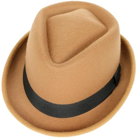 VMDVBNA Klassisk hatt för män, solid, vinter, kortärmad, jazz, hög passform, svart filtmössa för karneval (Khaki)