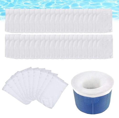 Lot de 50 Chaussette Skimmer Piscine,Chaussettes Skimmer Piscine avec Maillage Ultra-Fin,Nylon Élastique Lavable & Réutilisable,pour PanierSkimmer Filtre,pour les Débris et la Saleté Feuilles,Cheveux