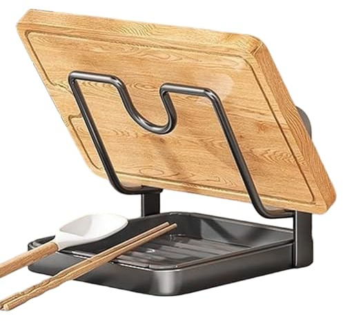 Multifonctionnel Range Couvercle, 18,2x13,6x12,3cm Support Rangement Couvercle Casserole Avec Porte-cuillères, PP, Acier Au Carbone, Résistant À L'huile Températures Élevées, Facile À Nettoyer