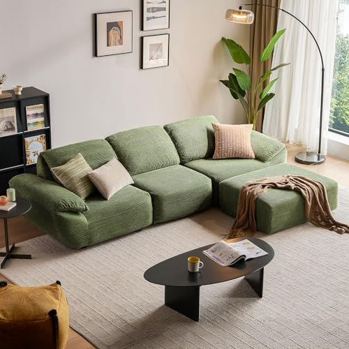 LINSY HOME Ecksofa mit Schlaffunktion - 290cm Corduroy Modulares Schlafsofa, L-Form Couch inkl. Ottomane, perfekt für Wohnzimmer, Fernsehabende oder Gästeübernachtung (Grün)