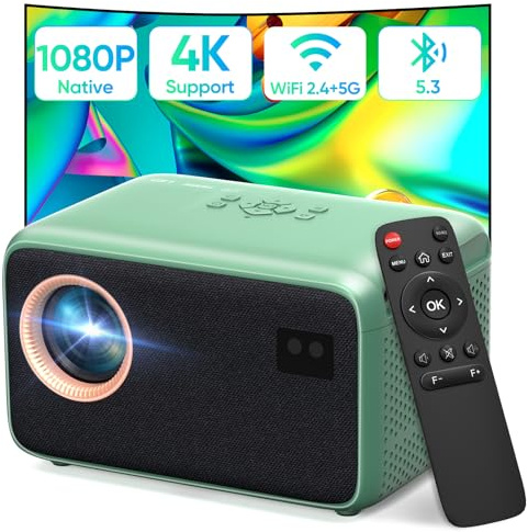 NUTROMO Projector with Wifi and Bluetooth, Native 1080P Portable Mini Projector 4K Support, Auto Focus & Auto Keystone Projector for Bedroom/Home/Outdoor, Compatible with Smartphone/HDMI/USB/TV Stick