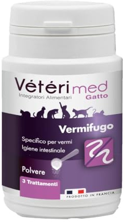 Vétérimed Vermifuge Chats Antiparasitaire Interne - Poudre Vermifuge pour Chats - Hygiène Intestinale Fabriqué en France (Chat, Poudre 30g) - Version Italienne