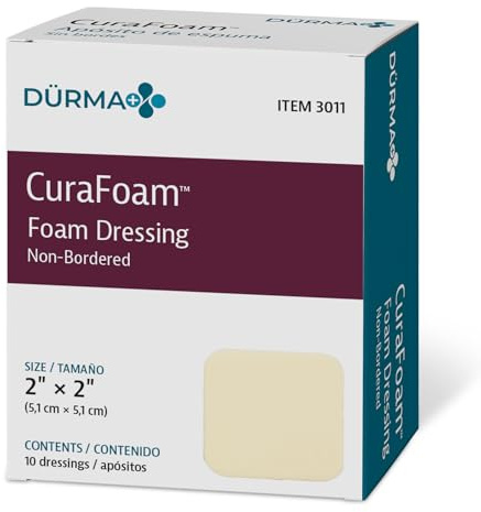Dynarex Dürma+ CuraFoam Foam Dressings - Sterile Non Adhesive Wound Pads, Highly Absorbent - Provides Moist Cushioned Healing Environment - 2 x 2 - 1 Box of 10
