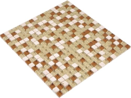 Mosaik Fliese Genomskinlig beige glasmosaik kristall sten beige för vägg BAD WC DUSCHE KÜCHE FLIESENSPIEGEL TEKLID BADWANNING Mosaikmatta Mosaikplatta