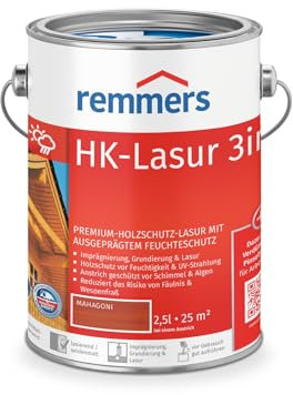 Remmers HK-Lasur 3in1 mahagoni, 2,5 Liter, Holzlasur aussen, 3facher Holzschutz mit Imprägnierung + Grundierung + Lasur, Feuchtigkeit- und UV-Schutz