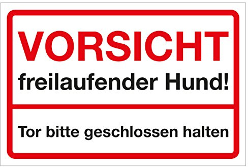 WANDKINGS Hinweisschild - Vorsicht freilaufender Hund! Tor Bitte geschlossen halten! - stabile Aluminium Verbundplatte - Wähle eine Größe - 20x15 cm