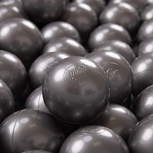 KiddyMoon 300 Ø 7 cm barnbollar lekbollar för bollbad baby enfärgade plastbollar tillverkade i EU, silver
