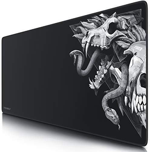 TITANWOLF - Tapis de Souris Gaming Wolf Skull 900x400mm - sous-Main Bureau Gamer Extra Large XXL en Tissu, Base antidérapante - Précision, Vitesse et Confort - pour Tous Types de Souris et Claviers