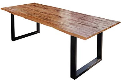 SAM Esstisch Darwin 180 x 90 cm, Mangoholz massiv, lackiert & naturfarben, Baumkantentisch mit Metallgestell in Mattschwarz, echte Baumkante, 26 mm