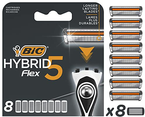 BIC Rasierklingen für Herren Rasierer Hybrid 5 Flex, 8er Nachfüllpack für den Nassrasierer mit 5 Titanium Klingen