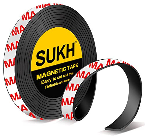 Sukh Cinta magnética con soporte adhesivo - Cinta magnética Magnetic Tape Strips with Adhesive Backing Magnetic Strip Perfectos para el bricolaje, proyectos de arte